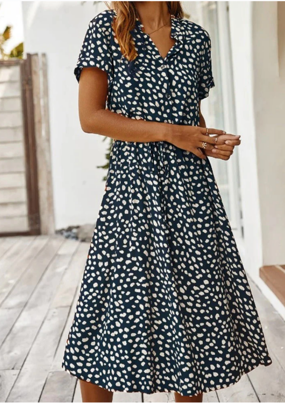 Sienna - Spotted Print Button-Down Midi Dress For Women