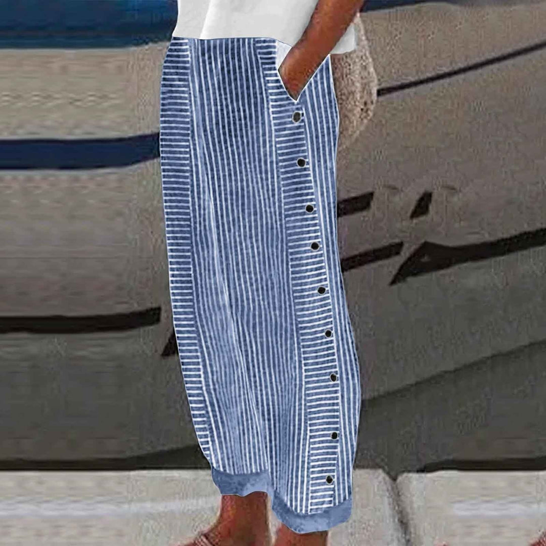 Sara - Women Striped Button-Accent Pants