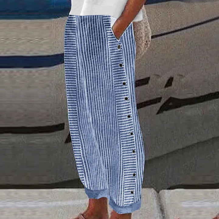 Sara - Women Striped Button-Accent Pants