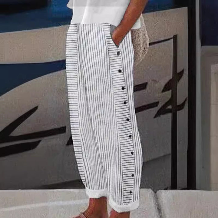 Sara - Women Striped Button-Accent Pants