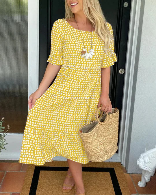 Michele - Women Relaxed Midi Dress With Dots