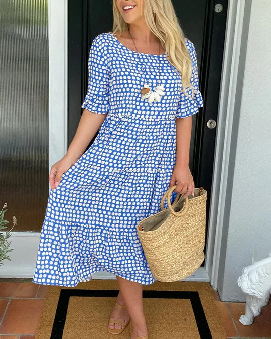Michele - Women Relaxed Midi Dress With Dots
