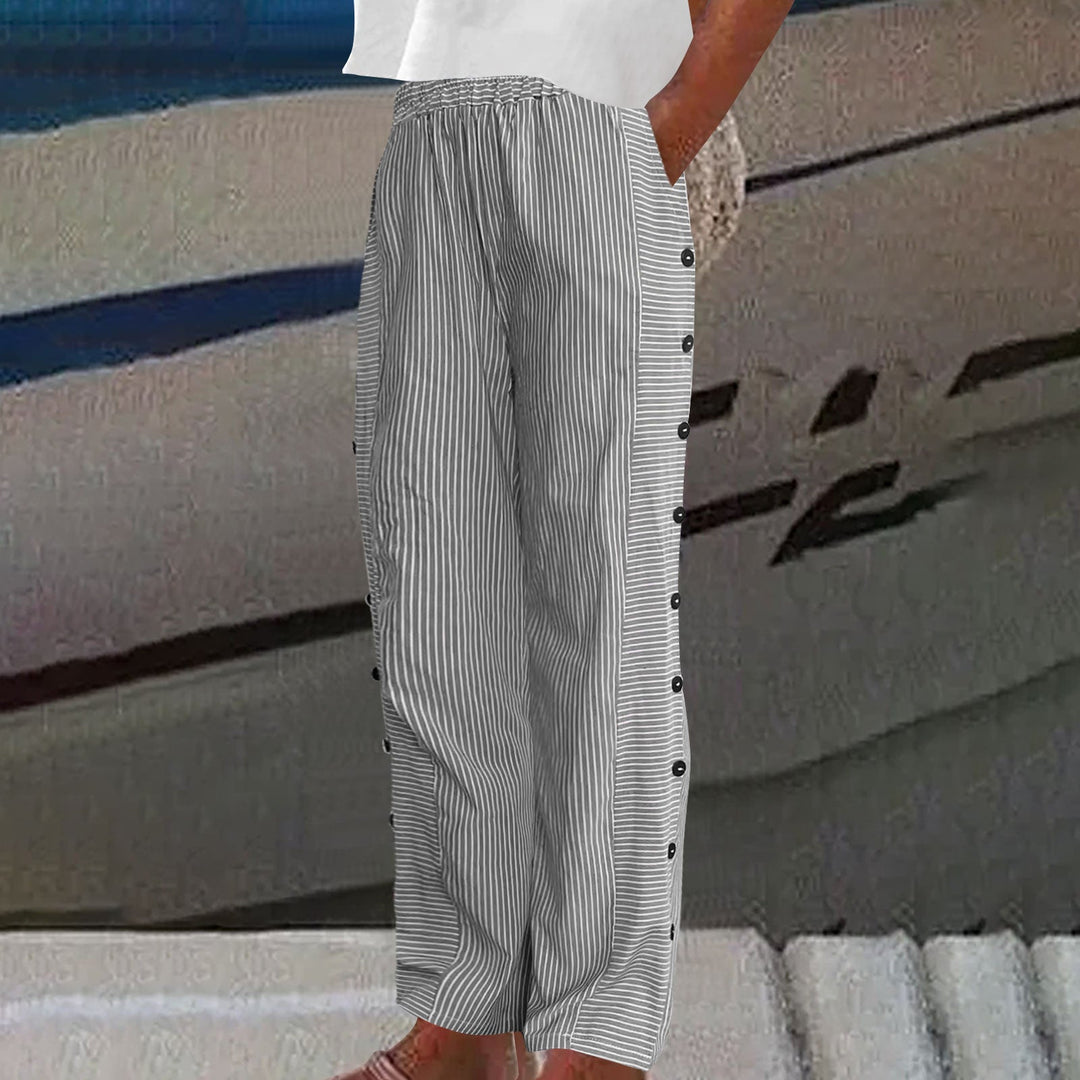 Sara - Women Striped Button-Accent Pants