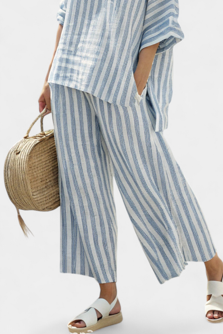 Renie - Sophisticated Striped Linen Top &amp; Relaxed Pants