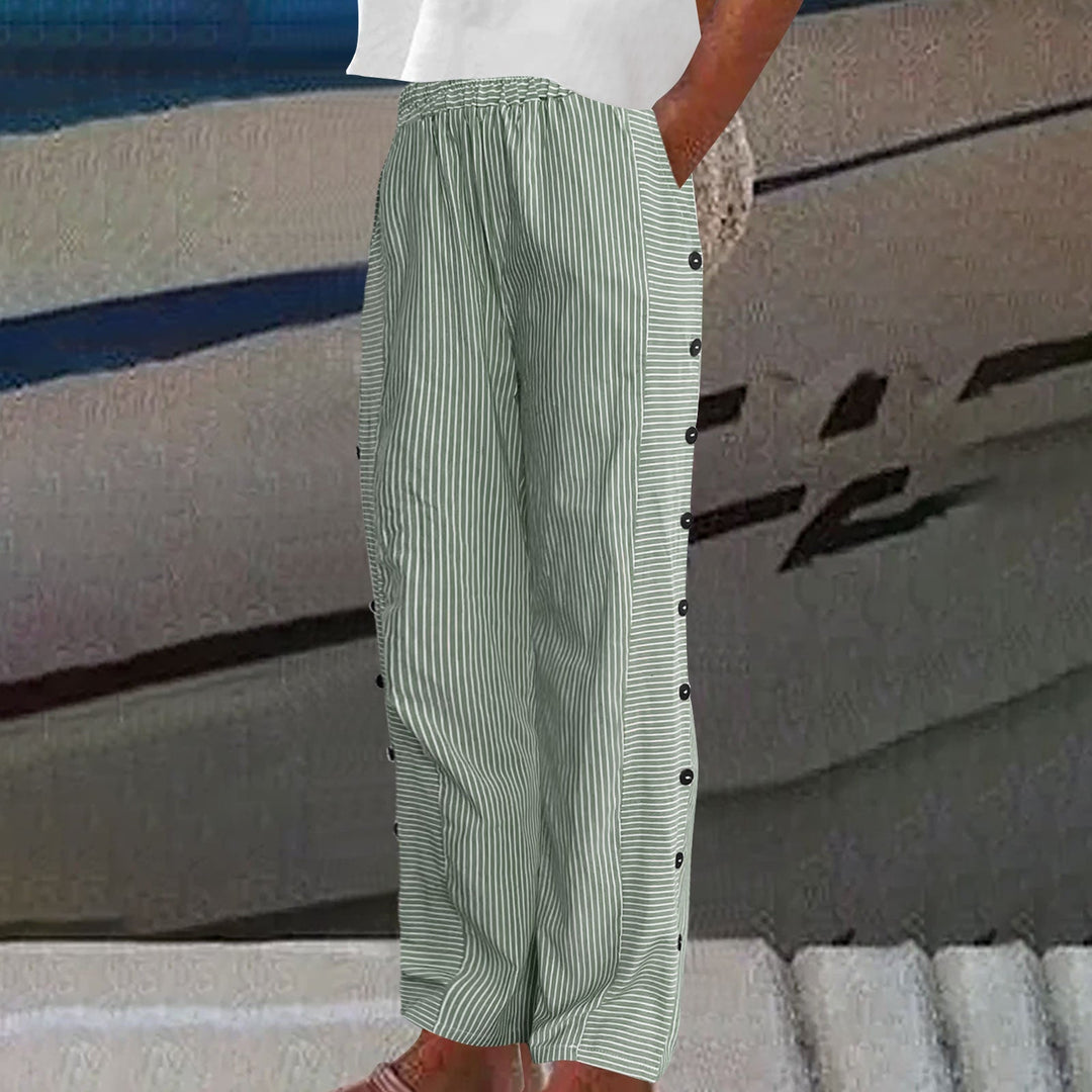 Sara - Women Striped Button-Accent Pants