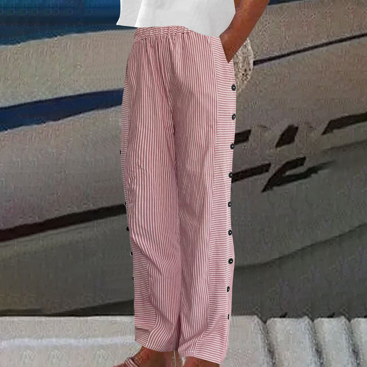 Sara - Women Striped Button-Accent Pants
