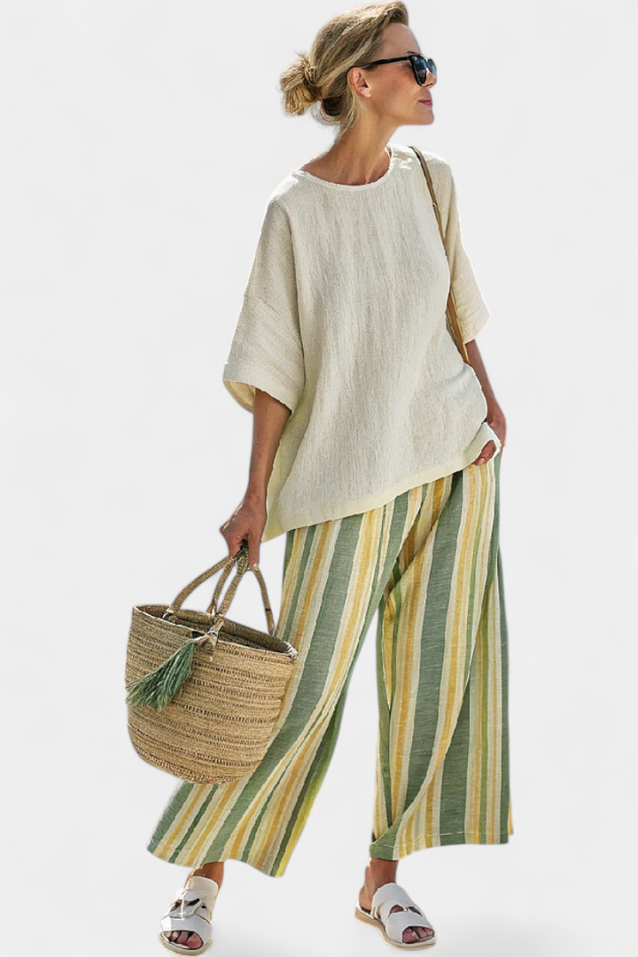 Ellowyn - Sophisticated Blouse &amp; Striped Linen Pants