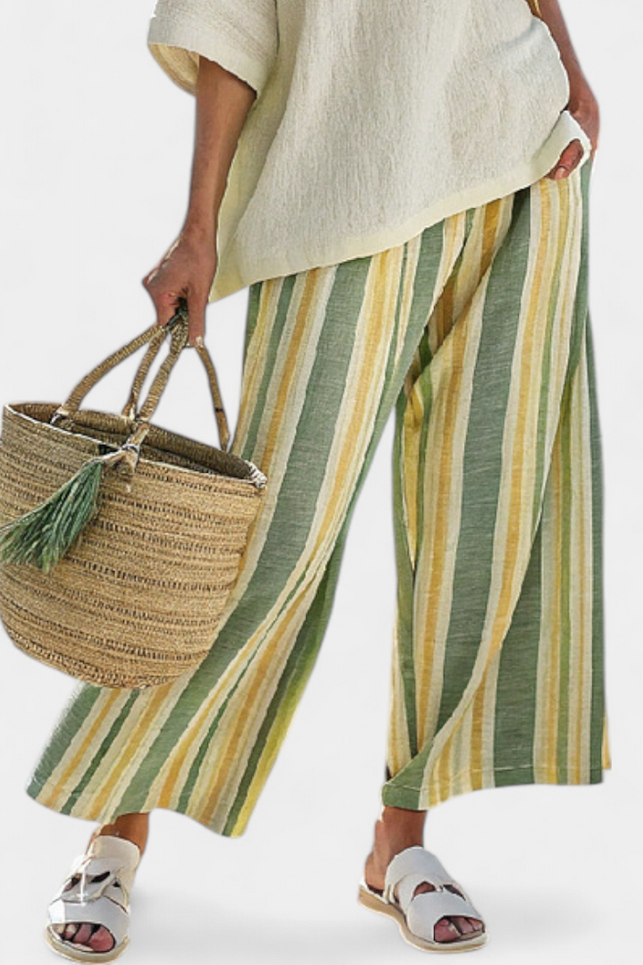 Ellowyn - Sophisticated Blouse &amp; Striped Linen Pants