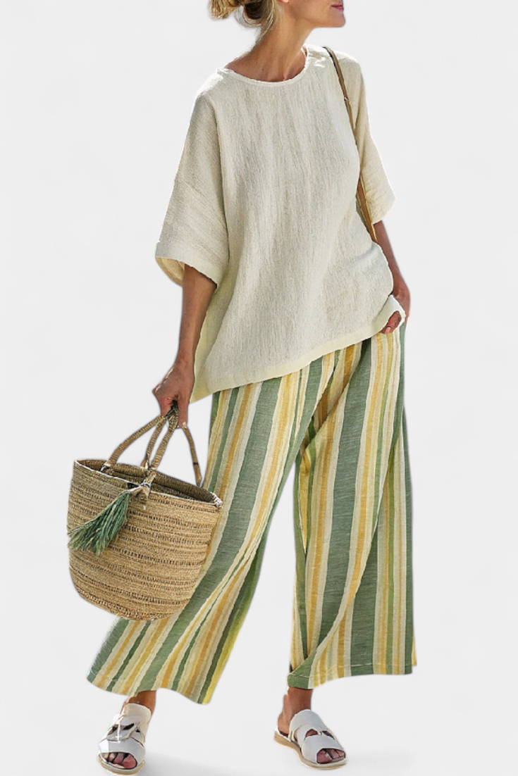 Ellowyn - Sophisticated Blouse &amp; Striped Linen Pants
