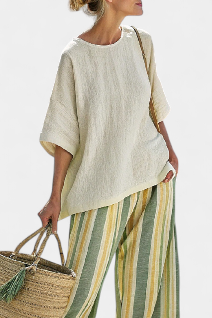 Ellowyn - Sophisticated Blouse &amp; Striped Linen Pants