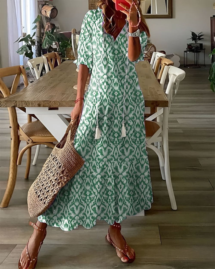 Solan - Women Tassel Tie Front Summer Maxi Dress