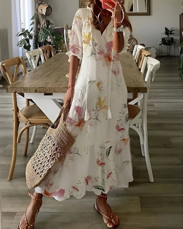 Solan - Women Tassel Tie Front Summer Maxi Dress