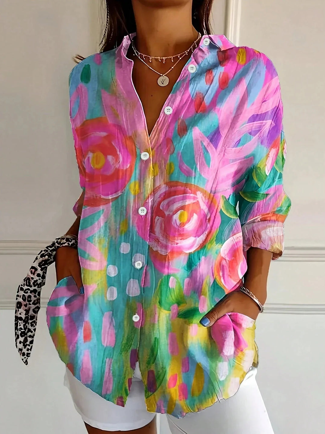 Tiana - Elegant Colorful Blouse with Playful Print