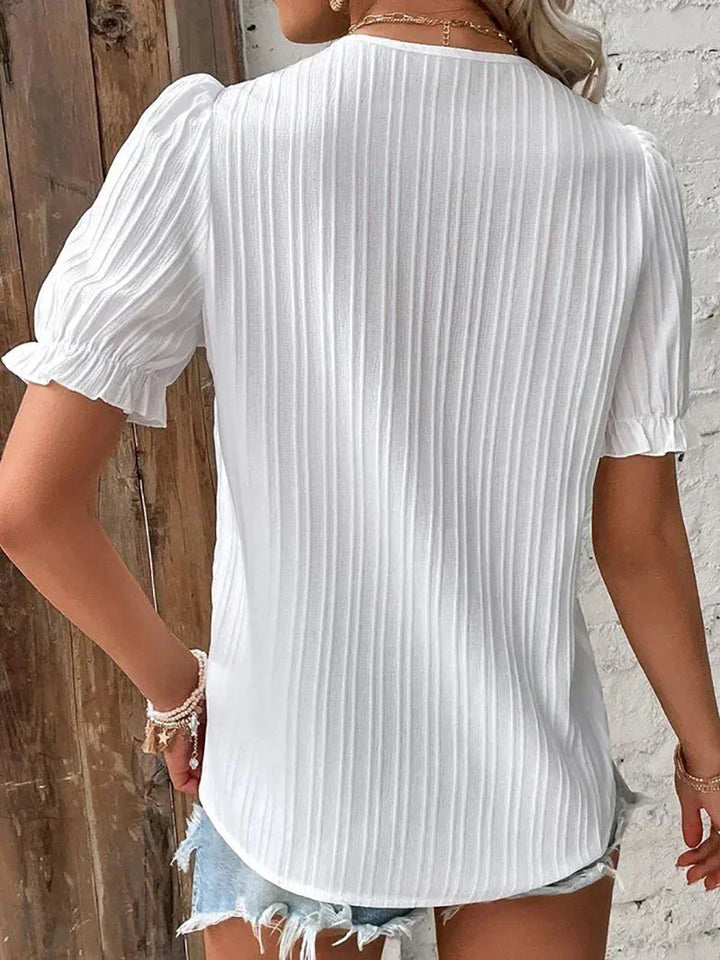 Bea - White V-Neck Blouse with Enchanting Details