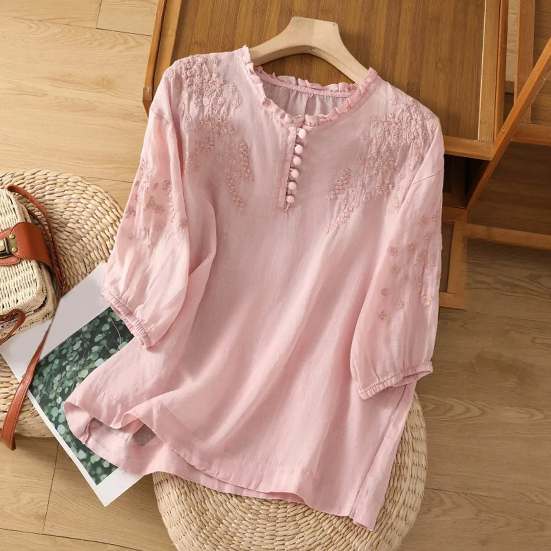 Suzanne - Spring Button-Front Floral Blouse