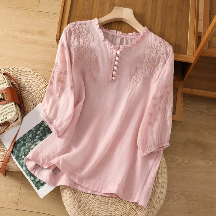 Suzanne - Spring Button-Front Floral Blouse