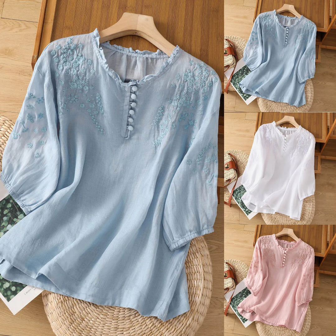 Suzanne - Spring Button-Front Floral Blouse