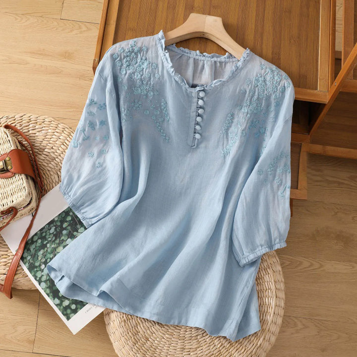Suzanne - Spring Button-Front Floral Blouse