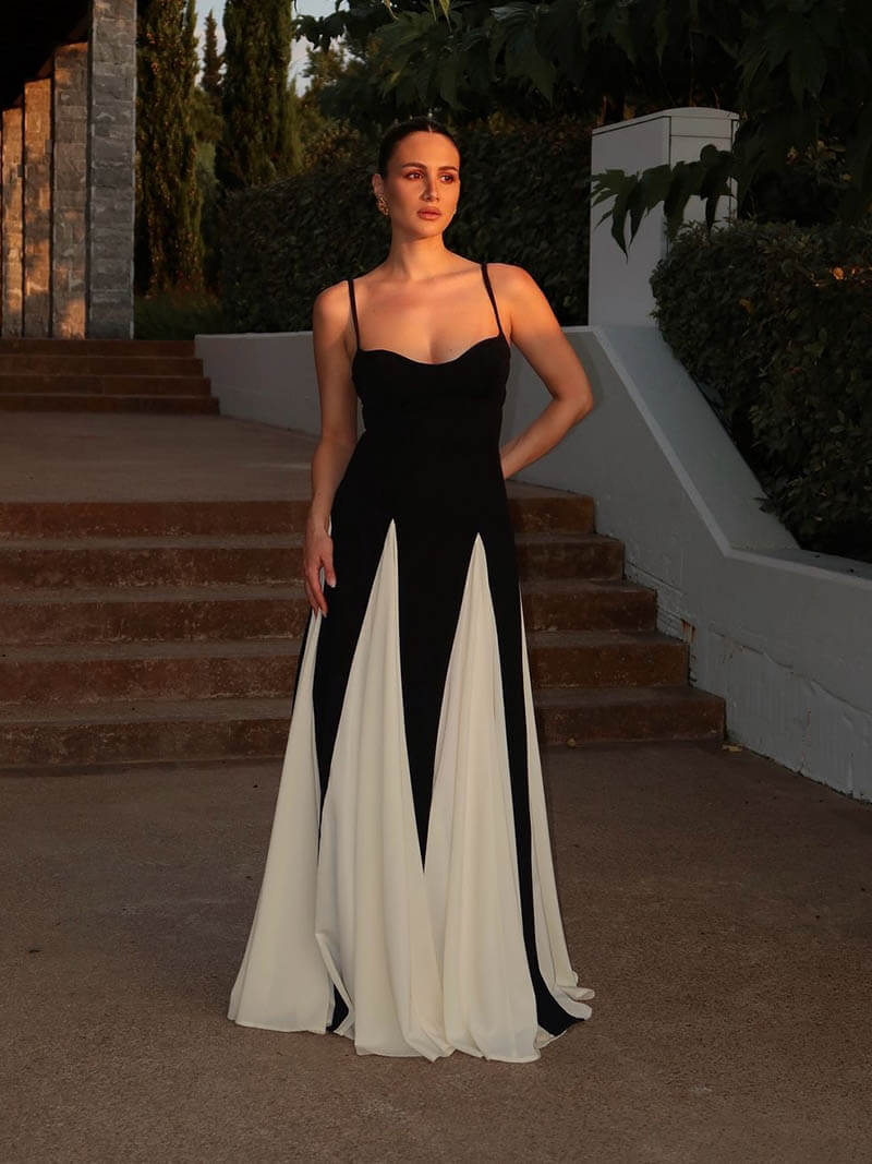 Paloma - Elegant Black &amp; White Maxi Dress