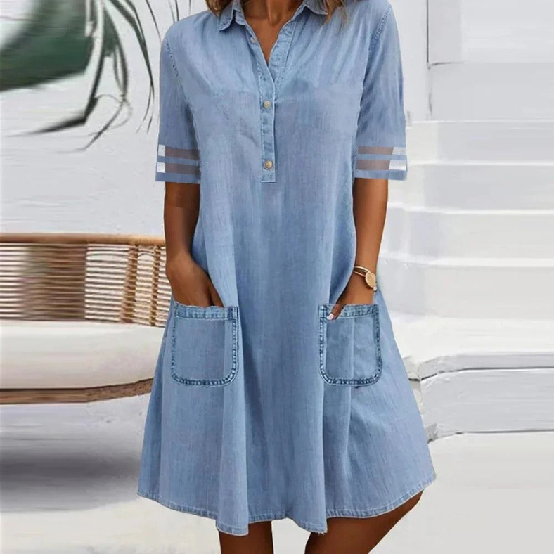 Laura - Denim Spring Mini Dress with Side Pockets