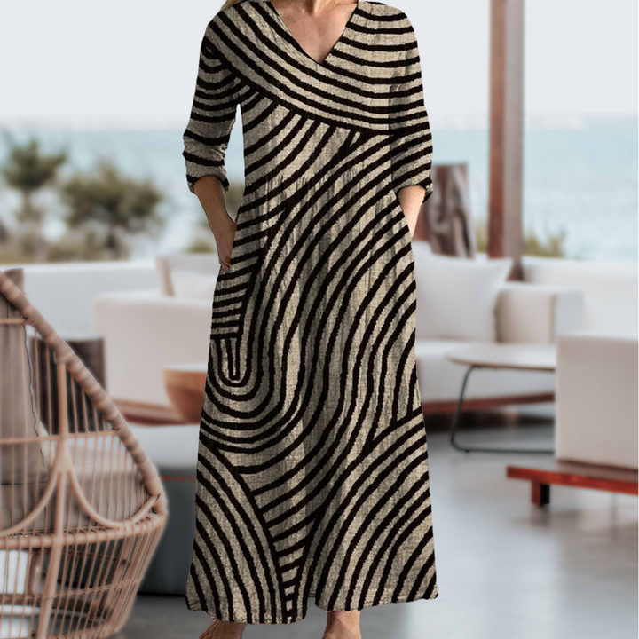 Bonnie - Women Vintage Striped Maxi Dress