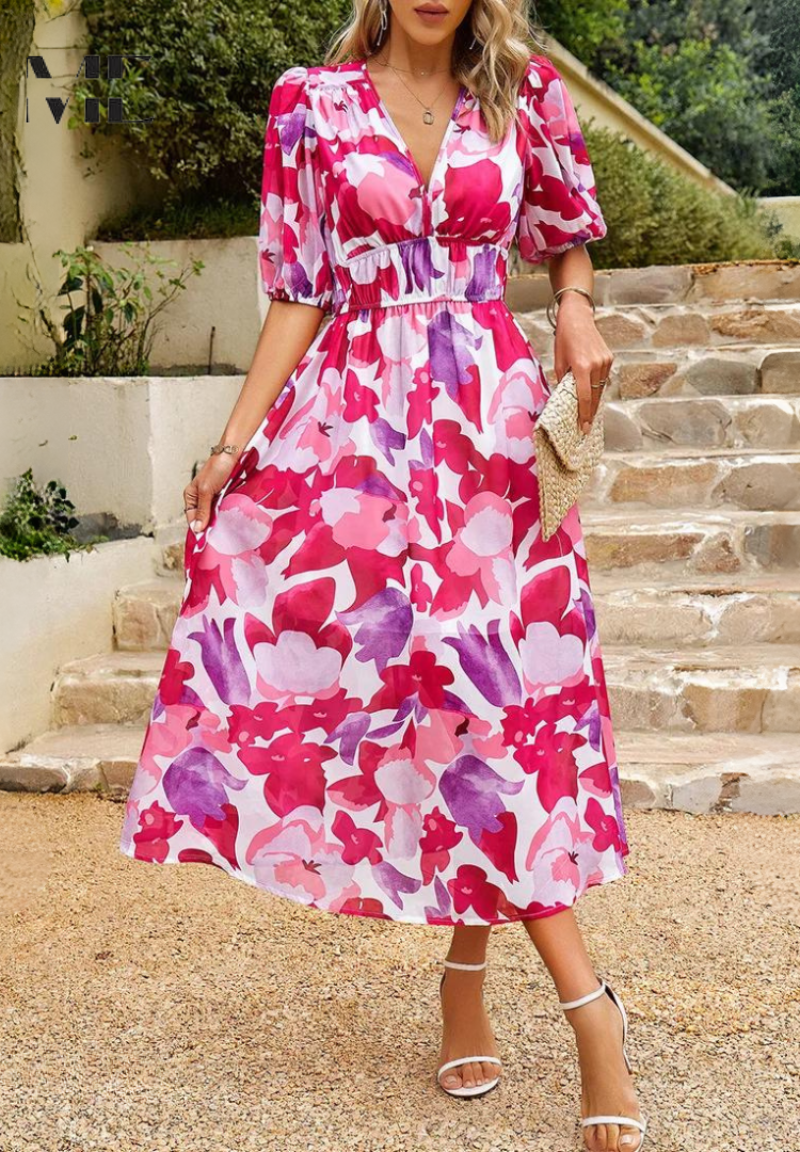 Monica - Elegant Flattering Floral Dress