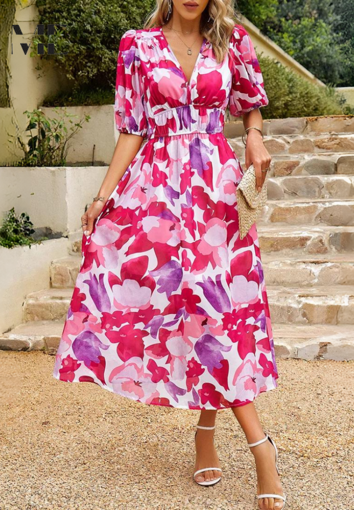 Monica - Elegant Flattering Floral Dress