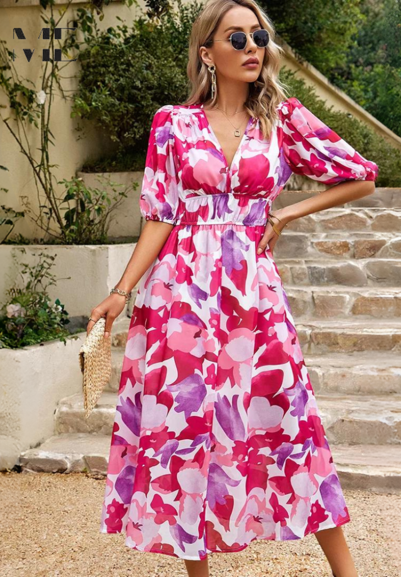 Monica - Elegant Flattering Floral Dress