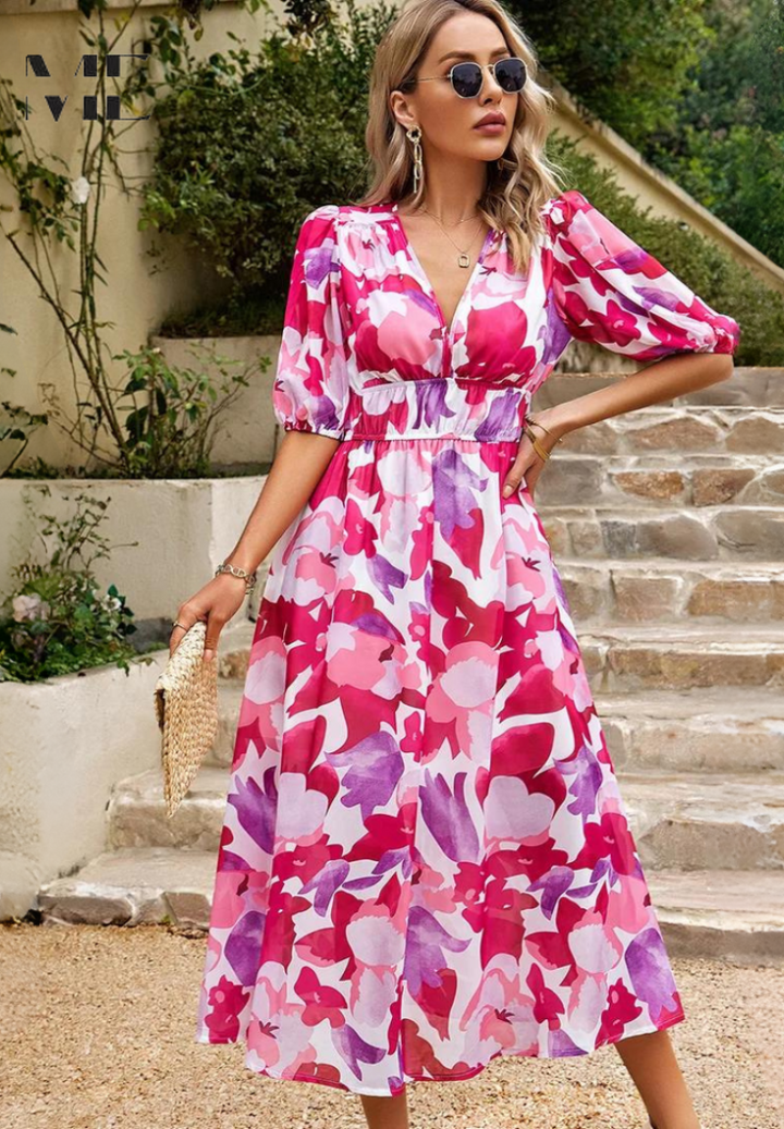 Monica - Elegant Flattering Floral Dress
