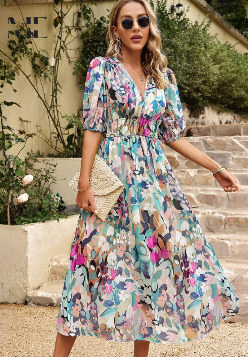 Monica - Elegant Flattering Floral Dress