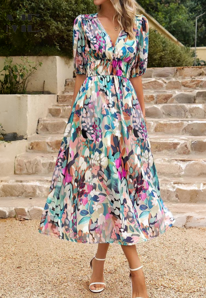 Monica - Elegant Flattering Floral Dress