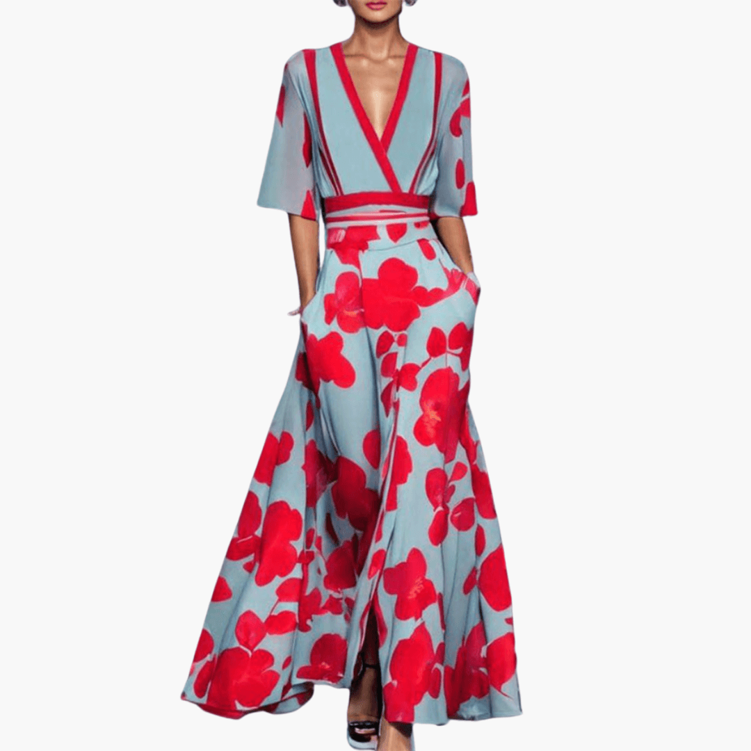 Floral Dress V-Neck for Women – Elegant &amp; Long