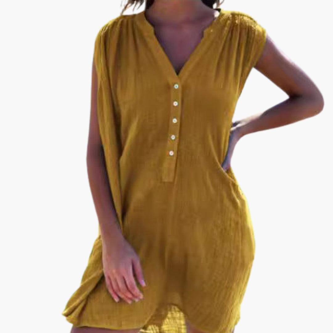 Karen - Women V Neck and Front Buttons Sundress