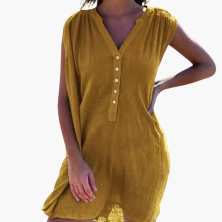 Karen - Women V Neck and Front Buttons Sundress