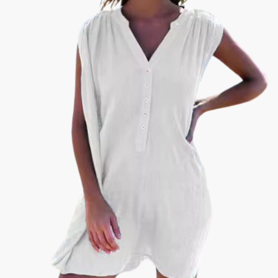 Karen - Women V Neck and Front Buttons Sundress