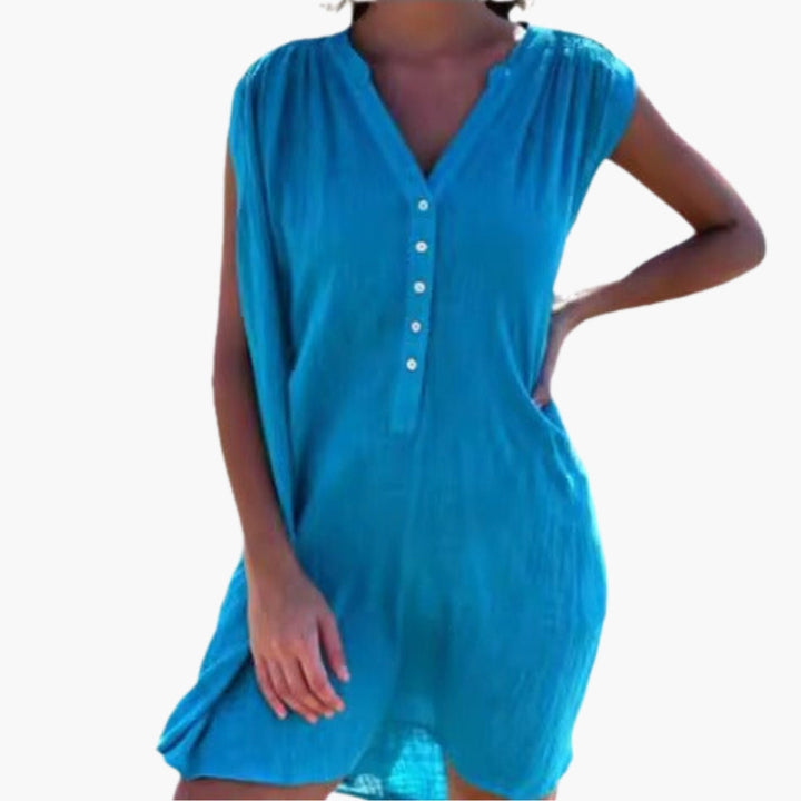 Karen - Women V Neck and Front Buttons Sundress