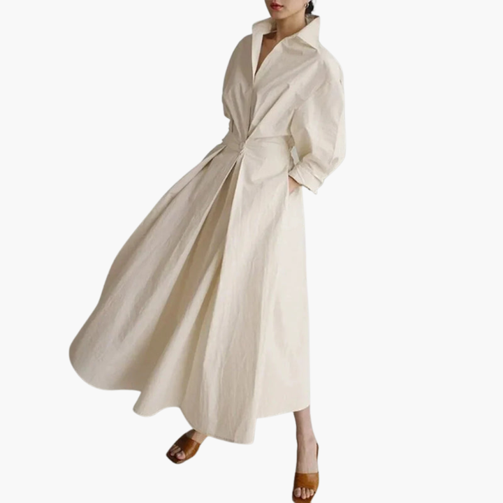 Bruna - Women’s V-Neck Long Shirt Dress