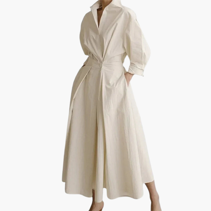 Bruna - Women’s V-Neck Long Shirt Dress
