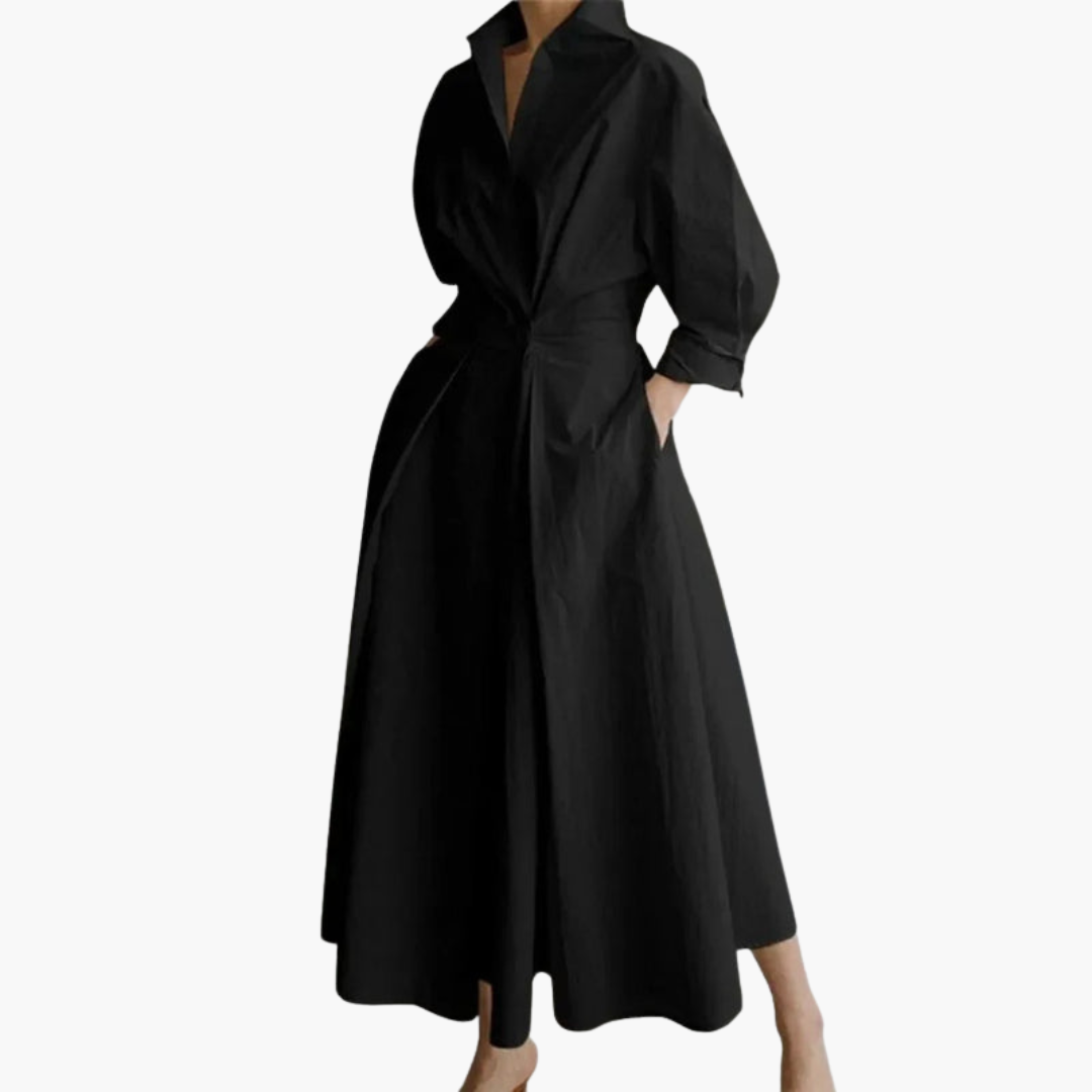 Bruna - Women’s V-Neck Long Shirt Dress