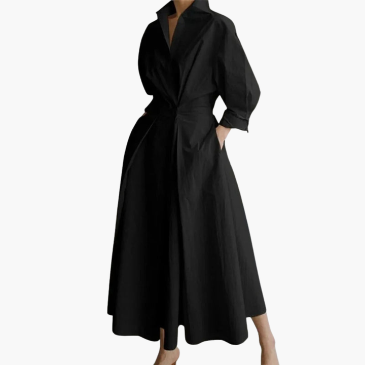 Bruna - Women’s V-Neck Long Shirt Dress
