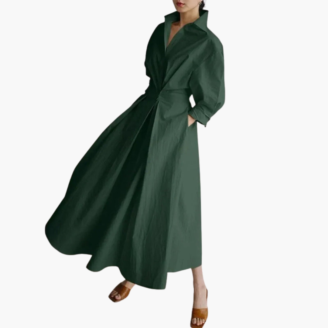 Bruna - Women’s V-Neck Long Shirt Dress