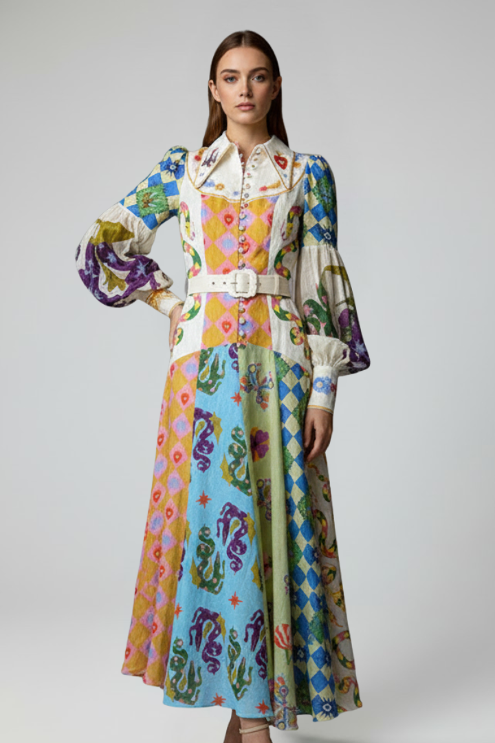 Penelope - Women’s Long Sleeve Printed Maxi Dress