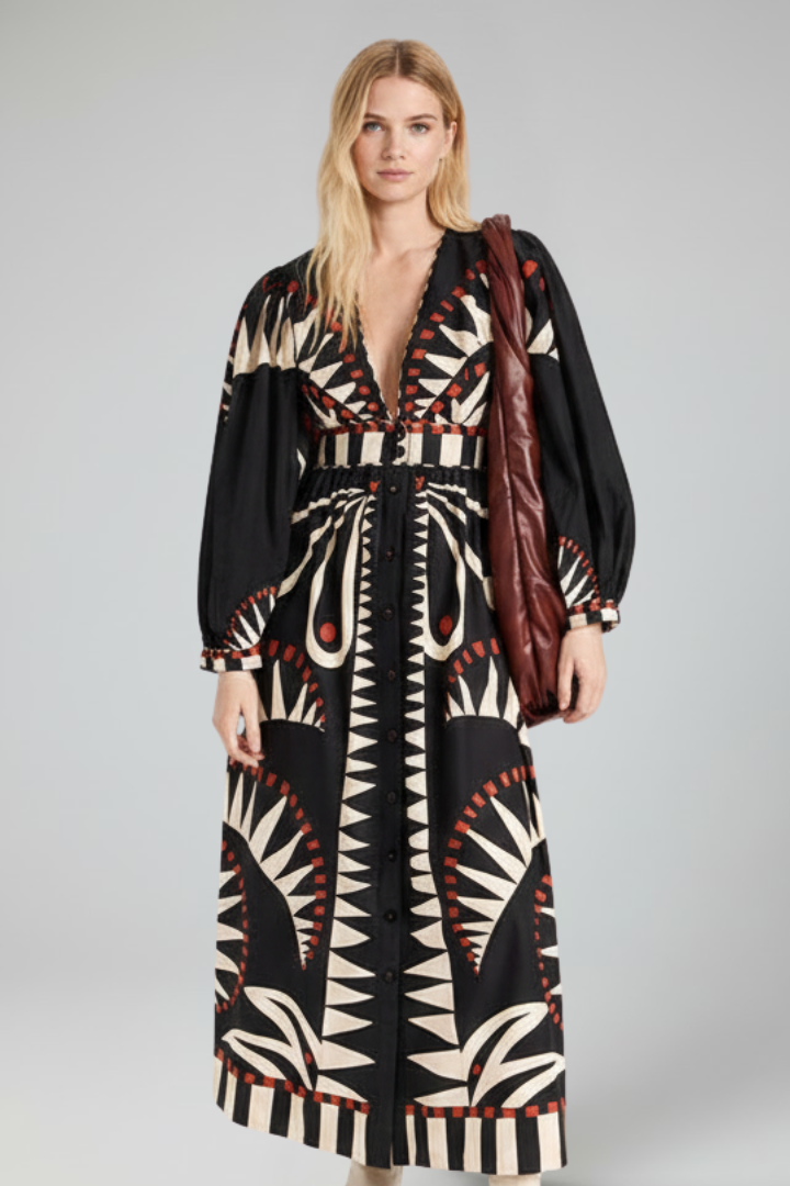 Penelope - Women’s Long Sleeve Printed Maxi Dress