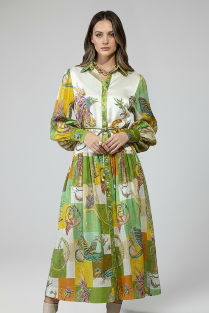 Penelope - Women’s Long Sleeve Printed Maxi Dress