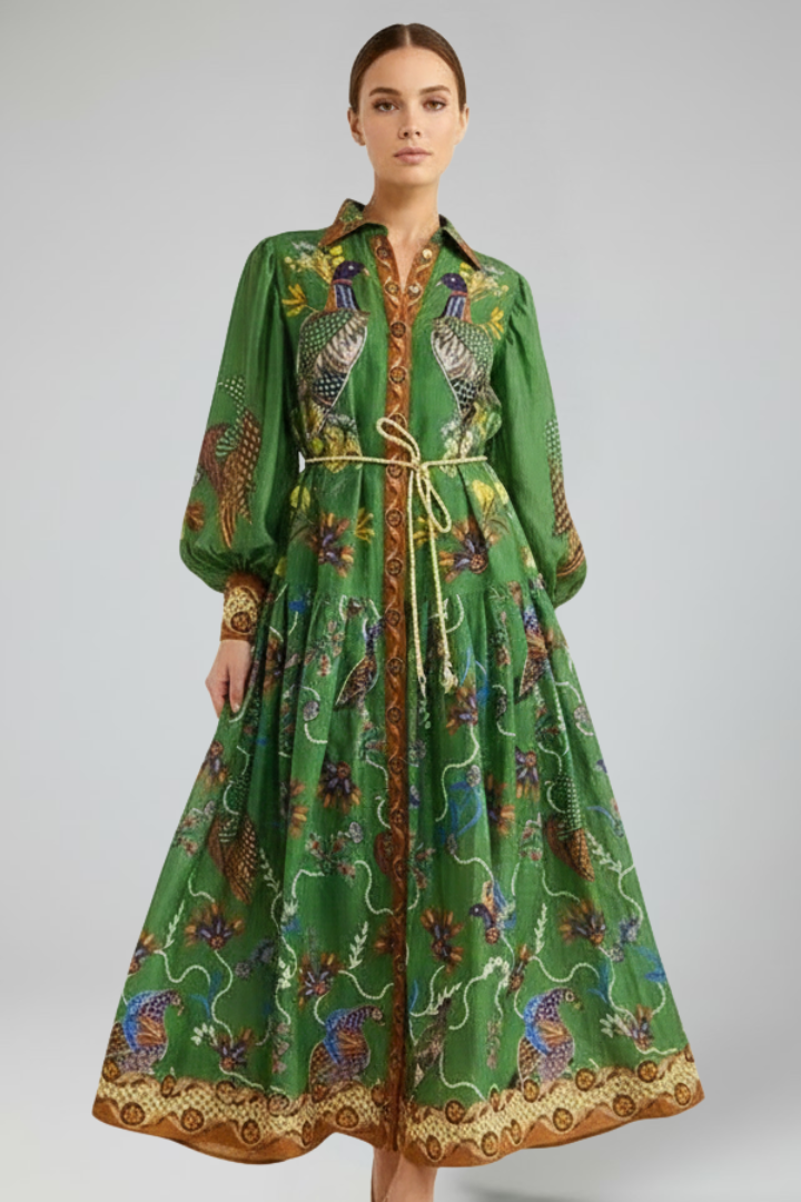 Penelope - Women’s Long Sleeve Printed Maxi Dress