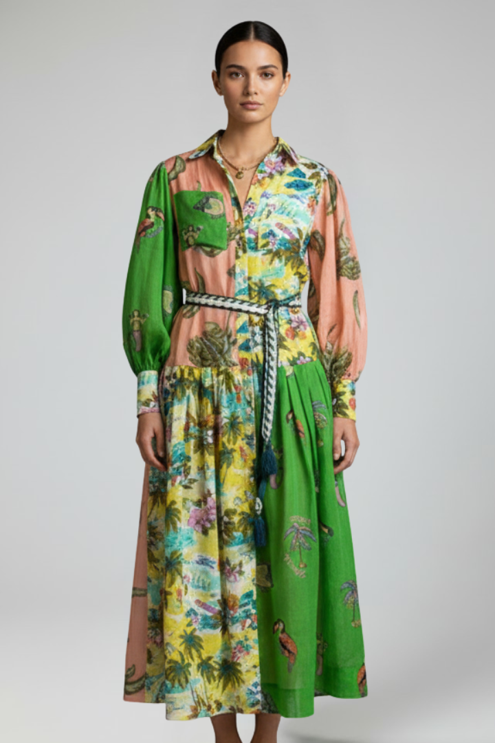 Penelope - Women’s Long Sleeve Printed Maxi Dress