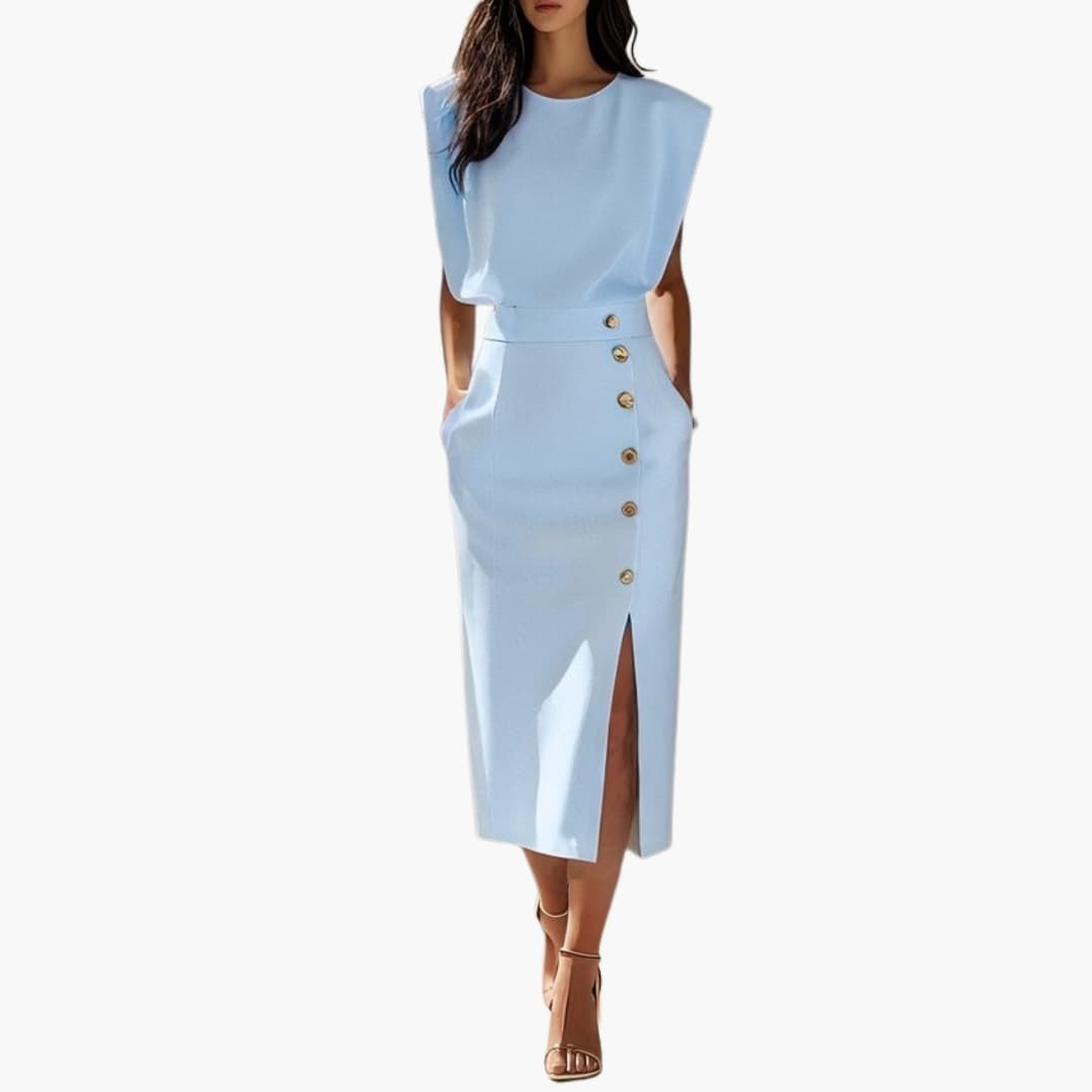 Carol - Women’s Formal Midi Dress with Button Slit