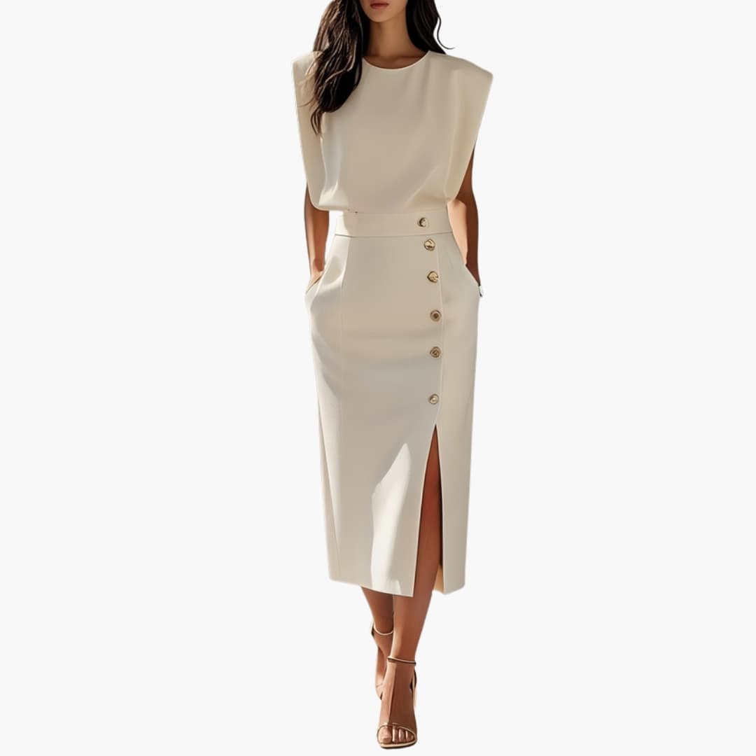 Carol - Women’s Formal Midi Dress with Button Slit