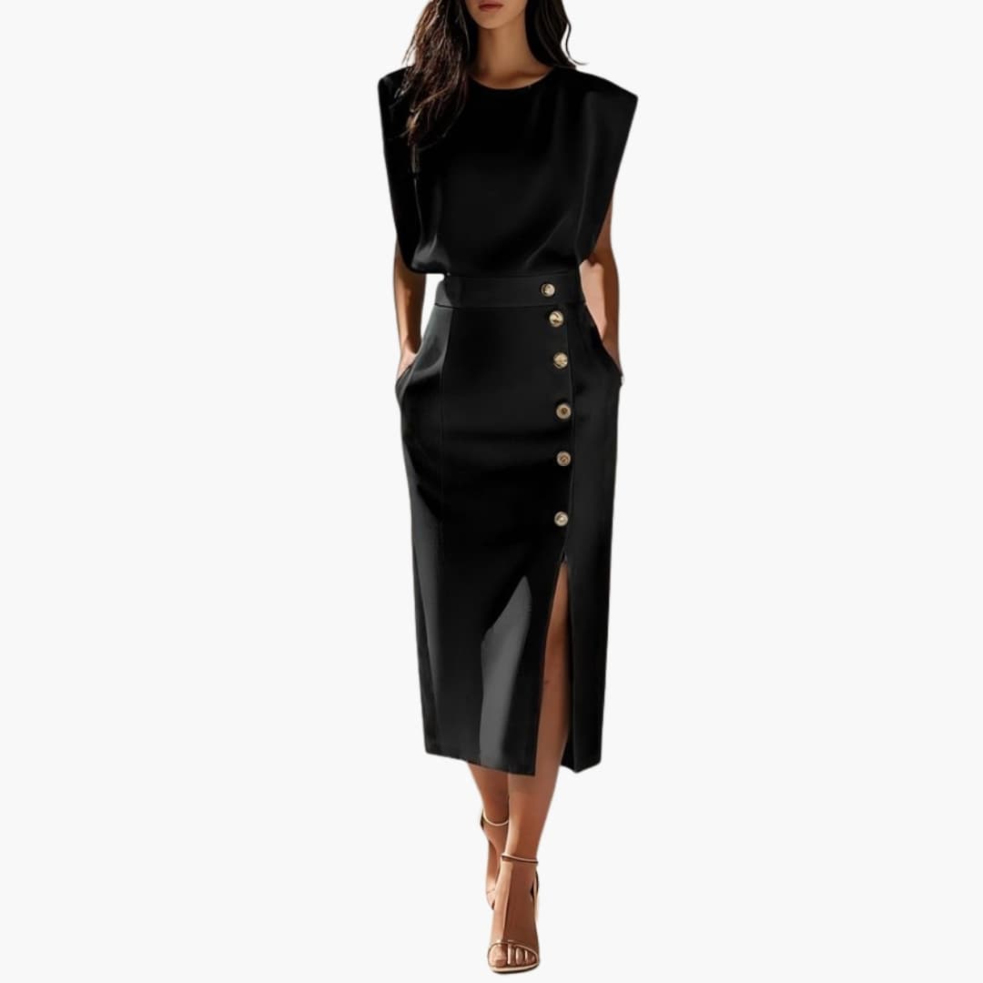 Carol - Women’s Formal Midi Dress with Button Slit