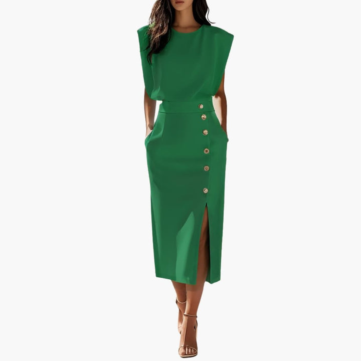 Carol - Women’s Formal Midi Dress with Button Slit